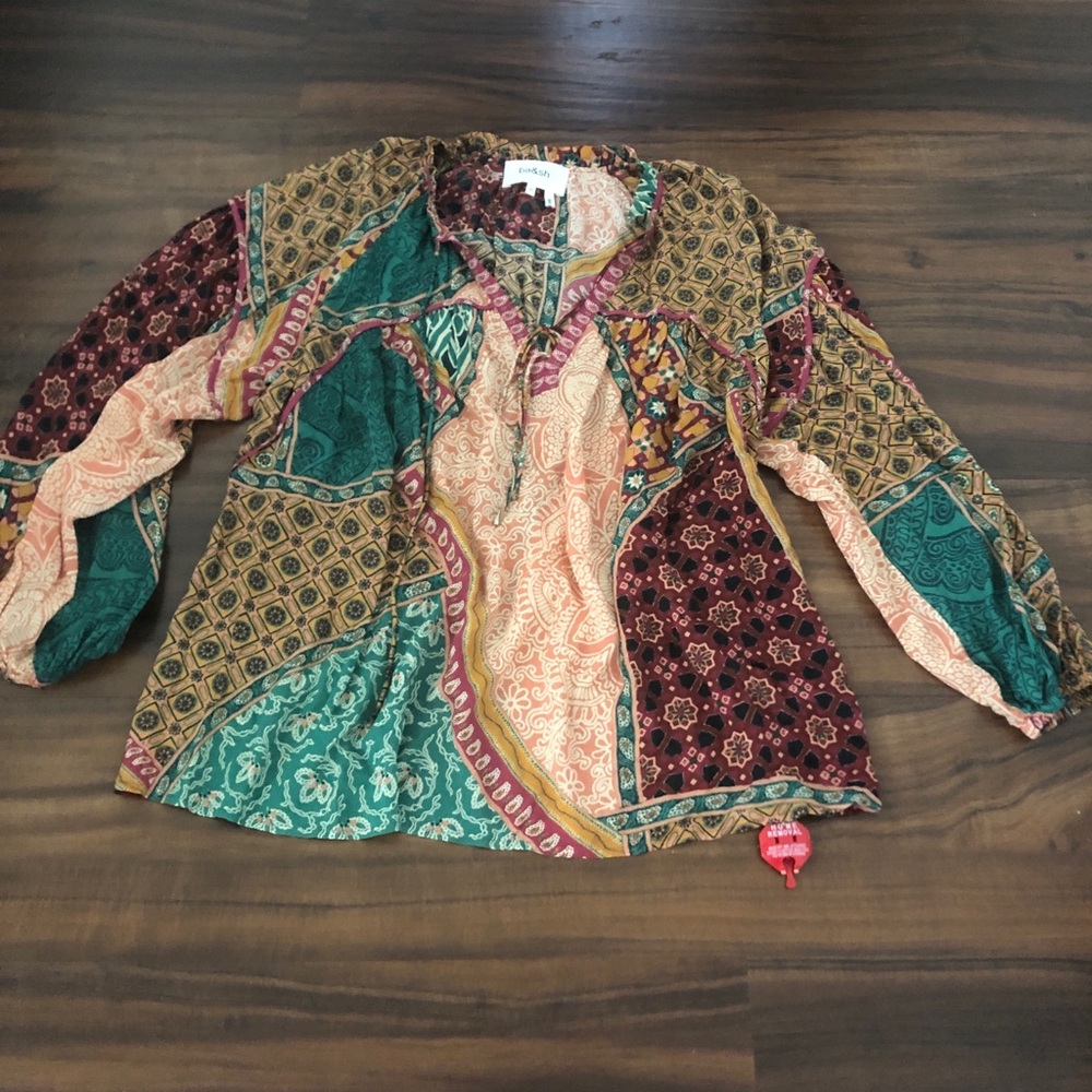 New ba&sh Women’s Faith Mixed Print Lace Up Blouse - Picture 4 of 16